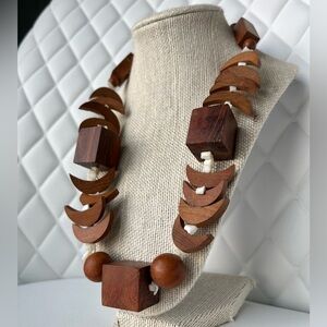 Handmade in Philippines Vintage Wooden Half-moons Necklace